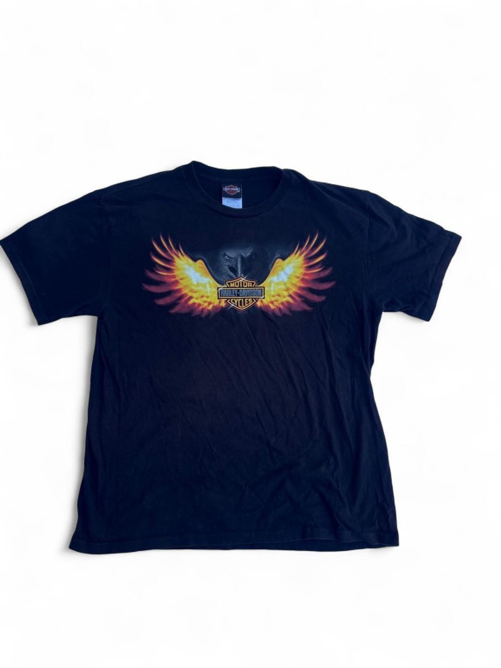 Harley-Davidson Black Tee with Fiery Winged Eagle Graphic